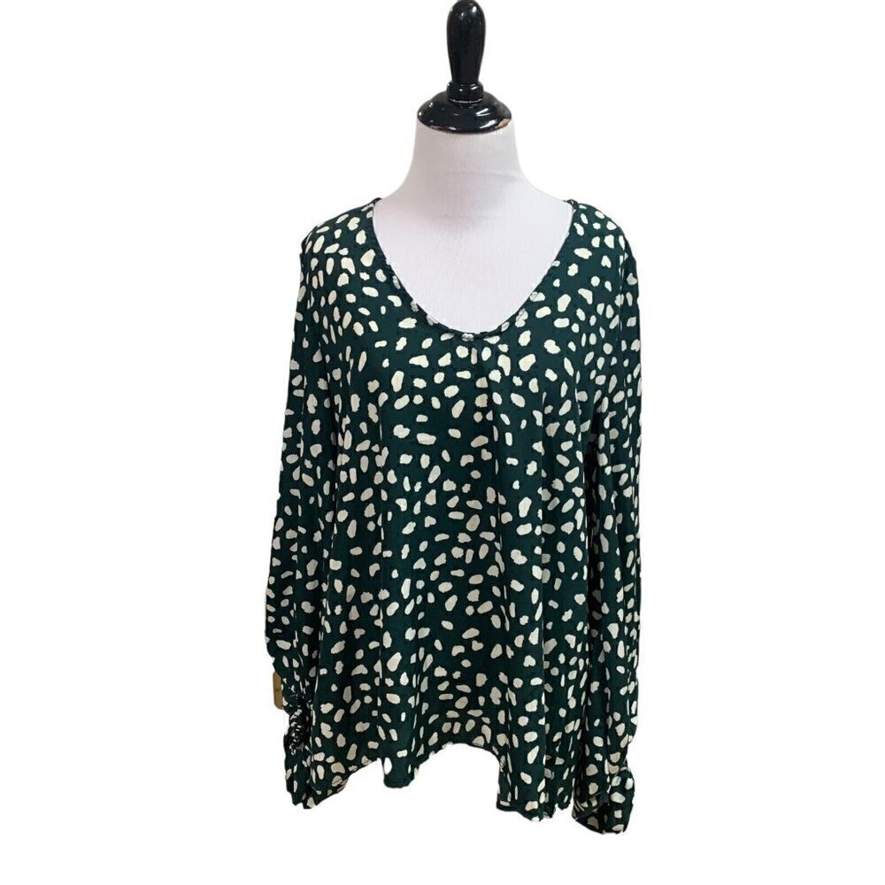 Perfectly Priscilla Women's Tunic Blouse Top S Small Loose Fit Puff Sleeve Green
